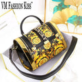 Women Boston Bag Printed Pattern Handbag Large Capacity Shoulder Crossbody Bag Double Zipper Half Cover Style Top Handle Bag