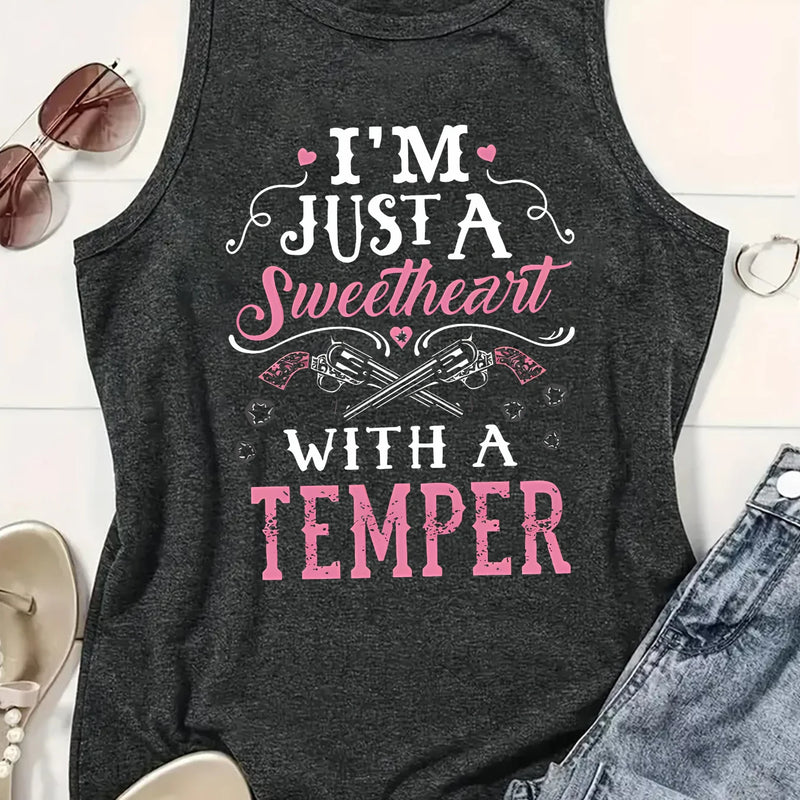 I'M JUST A Sweetheart Wiht A Temper Letter Print Women Tank Top Sleeveless Casual Summer New Crew Neck Tops for Women Clothes