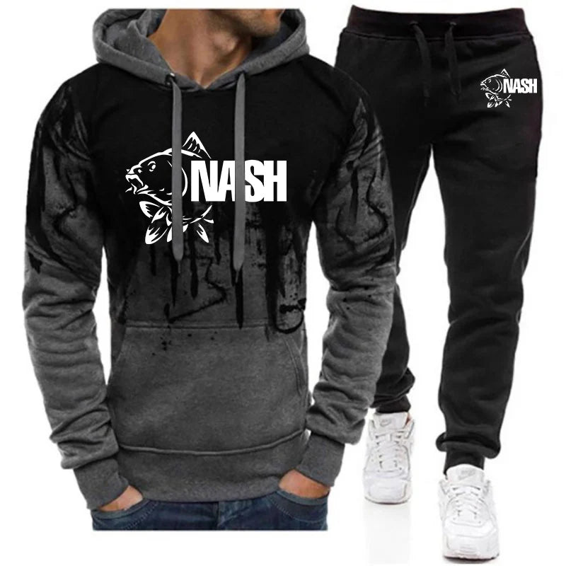 Funny Fishinger Carp Fish Fisherman Print Spring Autumn Men's New Harajuku Gradient Color Hooded + Pants Two - View 4 | SAMAG