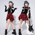 Girls Hip Hop Costume Black Top Plaid Street Dance Skirt | SAMAG