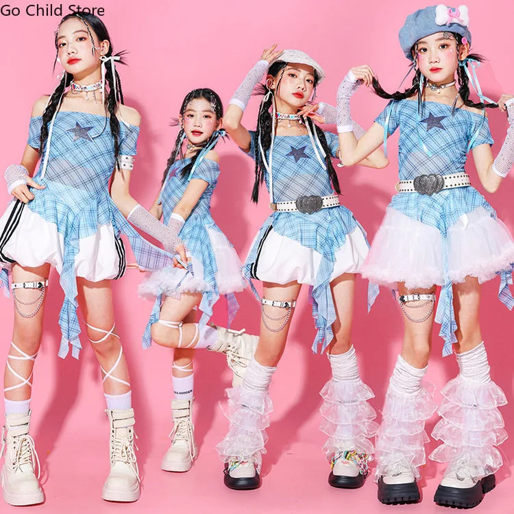 Girls K - pop Off Shoulder Crop Top Tutu Skirt Kids Hip Hop - View 2 | SAMAG