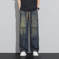 Japanese Style Textured Grid Men's Jeans Plus Size Loose | SAMAG