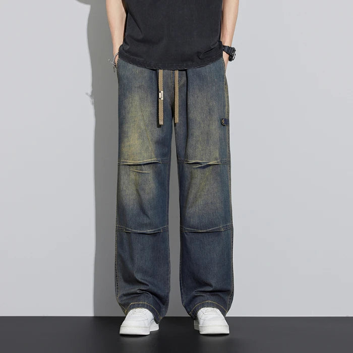 Japanese Style Textured Grid Men's Jeans Plus Size Loose | SAMAG