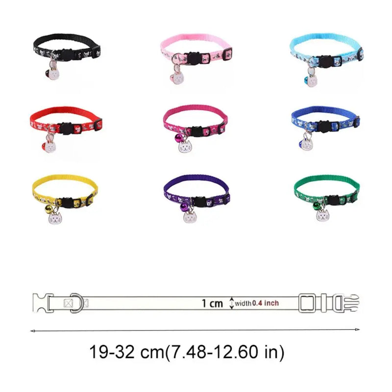 Adjustable Pet Cat Collar Quick Release Safety Buckle Anti-choking Puppy Collar with Cat Face Pendant Bell Cat Pattern