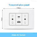 White Tempered Glass Italy USB Type C Smart Fast Charging Wall Socket Plugs Schuko Light Switch Panel Chile TV Sat Computer CAT6