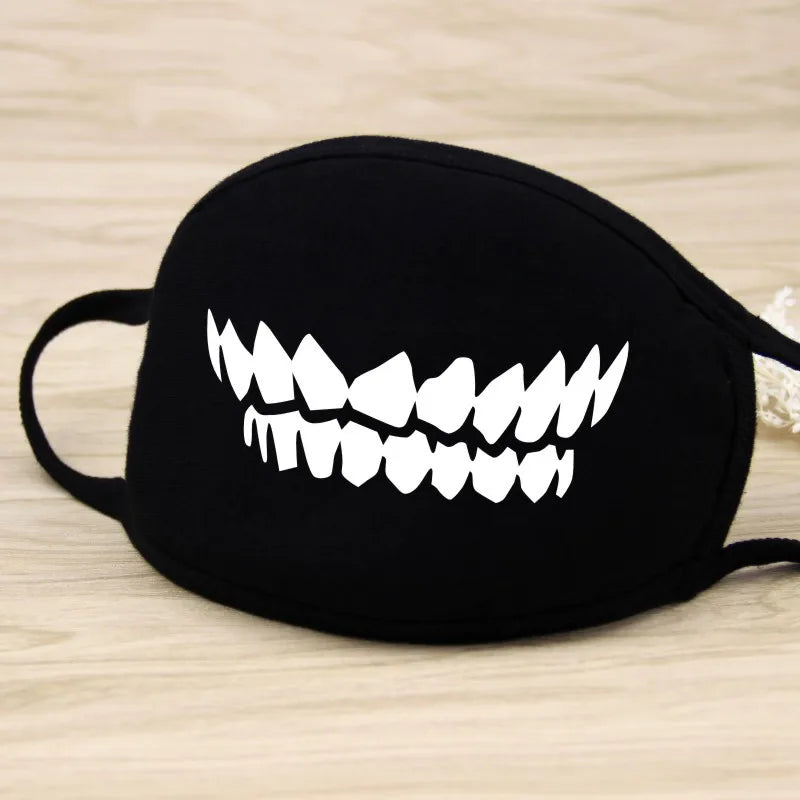 Black Face Mask Unisex Winter Warm Thickening Half Face Mouth Mask Cotton Cartoon Pattern Anti-Dust Anti- Respirator Kpop Mask