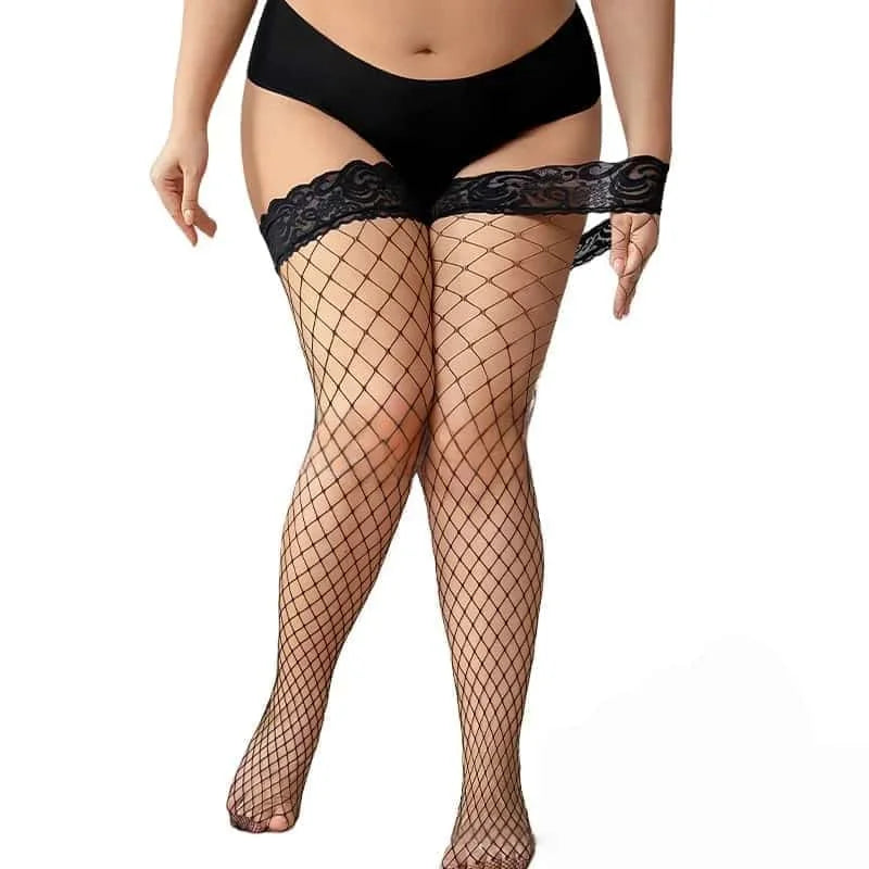 Plus Size Lace Mesh Long Stockings for Women XXL Extra Large Fishnet Tights Stretch Comfortable Fashion Legwear Hosiery