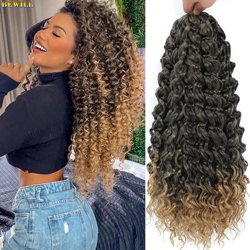 BEWILL GoGo Curl Crochet Hair 14 18 Inches Water Wave Beach Curl Crochet Hair Ombre Synthetic Bohemian Braids Hair Extensions 1B