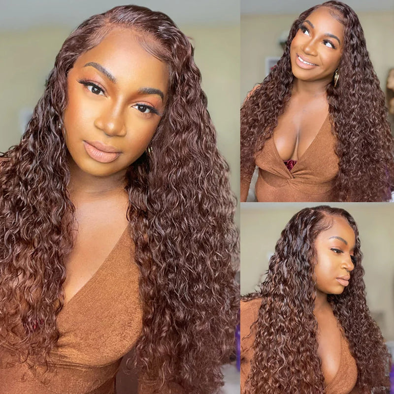4 Chocolate Brown Water Wave Bundles Ombre Colored Deep Curly Raw Human Hair Bundles Deal Hair Extension Hair Weave Double Weft