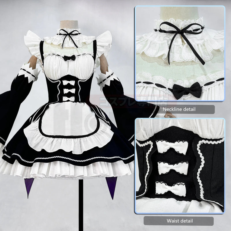 HOLOUN Zero Anime Rem Cosplay Costume Wig Lolita Maid Dress Black White Halloween Christmas