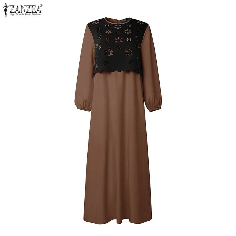 Women Muslim Dress Elegant Long Sleeve Hollow Out Fabric | SAMAG
