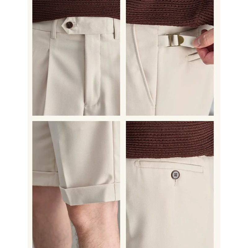 Old Money Style Men's Tencel Wool Blend Suit Shorts – Breathable, Anti-Wrinkle, Mid-Rise Casual Summer Shorts