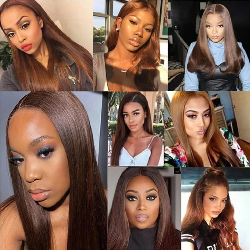 Straight  Chocolate Brown 1/3/4Human Hair Bundles Deal  Human Hair Weaving Wefts Remy Human Hair Extensions for Women  100 G/Pcs