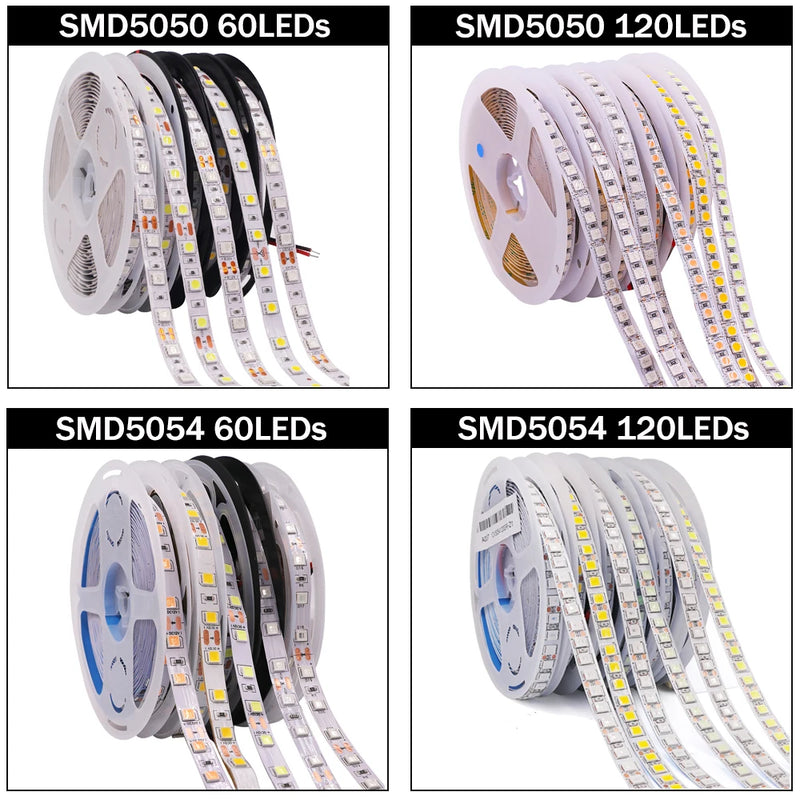 LED Strip Light 12V 24V 2835 5050 5054 5M RGB White Pink Red Blue Flexible LED Tape Ribblon 120LED 60LED 480LED Waterproof Decor