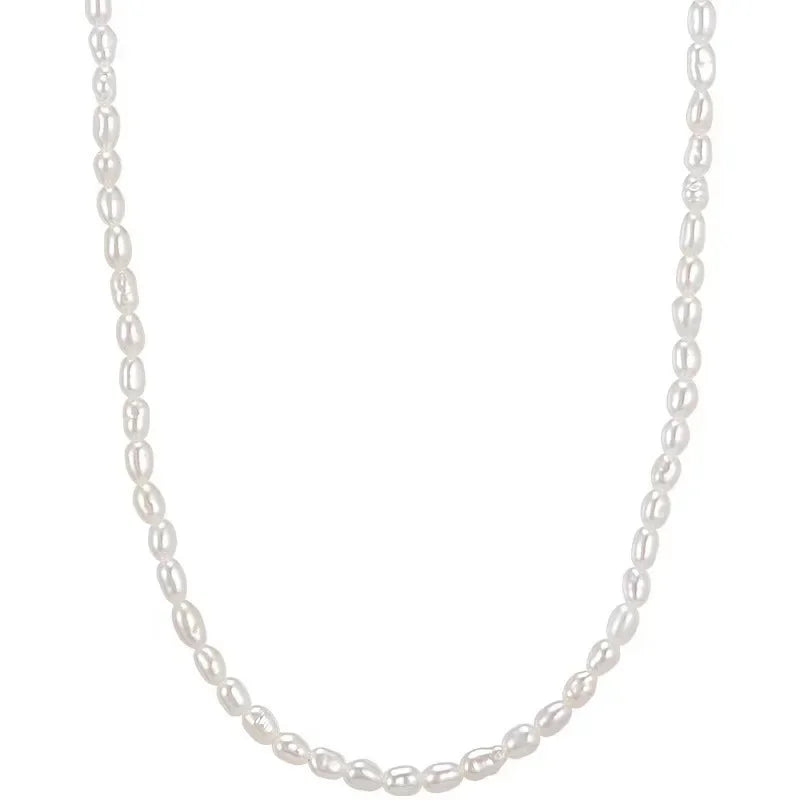 YWYC 2.5 - 3.5mm Rice Shape Freshwater Pearl Necklaces 40cm Length 925 Sterling Silver Collar for Women - Visuel 5 | SAMAG