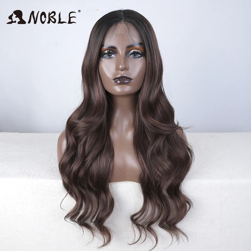 Noble 13x4 Lace Front Wig Synthetic 28 inch Long wavy ombre blonde Wigs For Women Ombre Lace Front Wig Synthetic Lace Front Wig