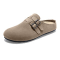 Evshine Women's Suede Clogs Slippers with Double Buckle Non-slip Beach Slides Classic Potato Shoes Comfy Soft Insole Flat Mules