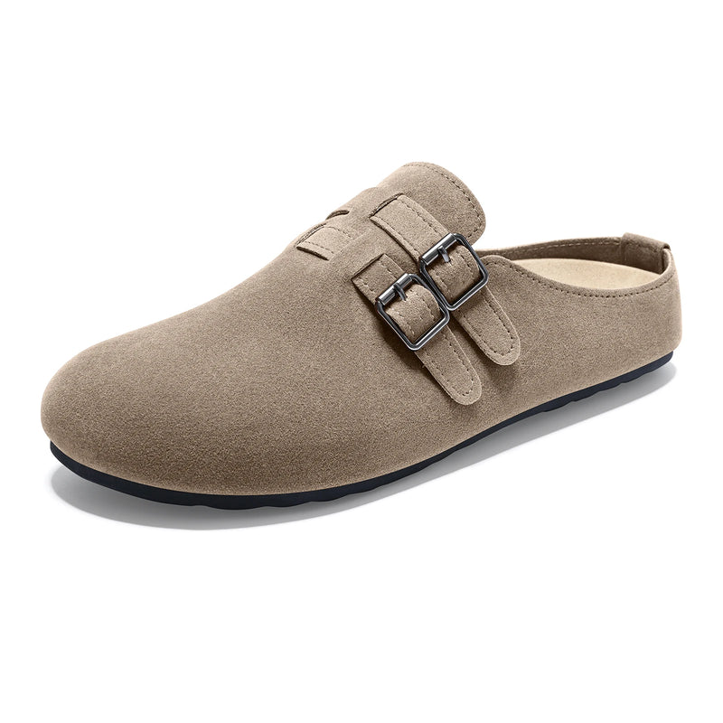 Evshine Women's Suede Clogs Slippers with Double Buckle Non-slip Beach Slides Classic Potato Shoes Comfy Soft Insole Flat Mules