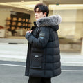 Men's Outdoor High-quality Windproof Breathable Thick Padded Down Winter Thick Windproof Warm with Hat Long Cotton Goose Down