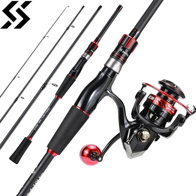 Sougayilang Spinning Fishing Combo 1.8m 1.98m 2.1m 4 Section Carbon Fiber Fishing Rod and 5.2:1 Gear Ratio Fishing Reel Pesca