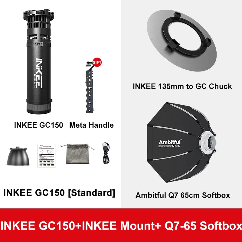 INKEE GC-150 GC-60 Photography Fill Light AMBITFUL Q7-65cm Bowens Mount Softbox With INKEE 135mm To GC Mount kit