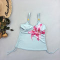 Light Blue Flower Print Swimwear Women's Bikinis Shorts | SAMAG