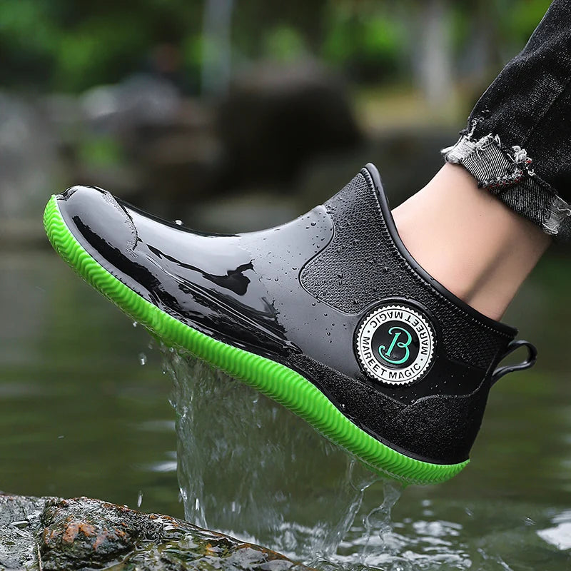 Men's Winter Fleece Lined Short Rain Boots Waterproof Non Slip Work Safety Rubber Boots Warm Cotton Shoes Kitchen Work Shoes