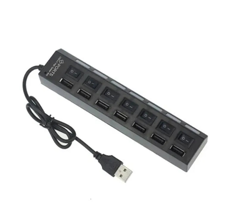 High Speed 7 Ports USB HUB 2.0 Adapter Expander Multi USB Splitter Multiple Extender with LED Lamp Switch for PC Laptop