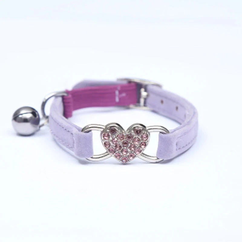 Heart Shaped Cat Collar With Bell Safety Elastic Adjustable Collar Soft Cat Crystal Collar For Kitten Puppy Pet Supplies