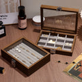 Walnut wood color jewelry box; exquisite wooden ring box, earrings, studs, necklace, trinkets multi-compartment storage box