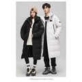 Fashionable White Duck Down Jackets Suitable Both Men  Women in Winter Long Knee-length Cotton-padded Jackets with Thick Hooded