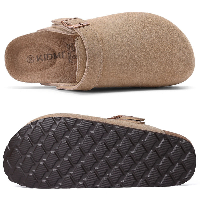 Asgard Women's Suede Clogs Summer Cork Footbed Leather Mules Slippers With Adjustable Strap Unisex Comfortable Soft Potato Shoes