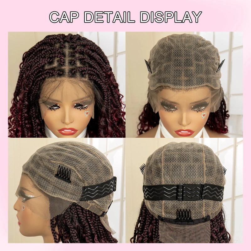 14 Inches Short Burgundy Box Braided Wigs Full Lace Synthetic Boho Braids Wig for Women Ombre Color Braided Wigs