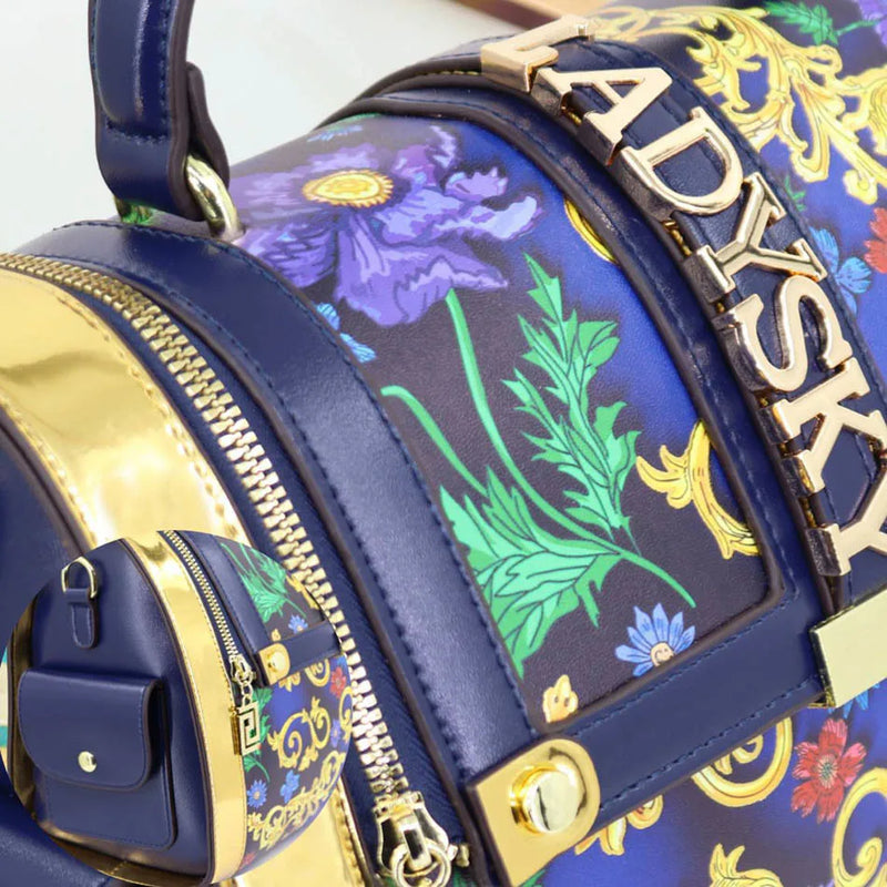 Women Boston Bag Printed Pattern Handbag Large Capacity Shoulder Crossbody Bag Double Zipper Half Cover Style Top Handle Bag
