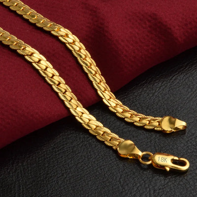 18 - 24Inch 45 - 60cm 18K Gold 5mm Full Sideways Chain Necklace For Women Man Fashion Wedding Party Charm Jewelry | SAMAG