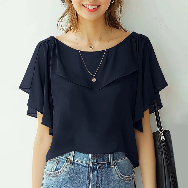 ZANZEA Summer Women Chiffon Blouse Elegant Ruffle Short - View 10 | SAMAG
