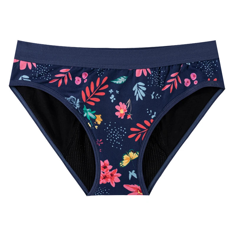 Teens Period Panties Printed Floral Fabric Girls Cotton Underwear 4-Layer Leakproof Heavy Flow Menstrual Panties Briefs