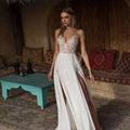Sexy Slit Beach Wedding Dresses V Neck Appliques - View 2 | SAMAG