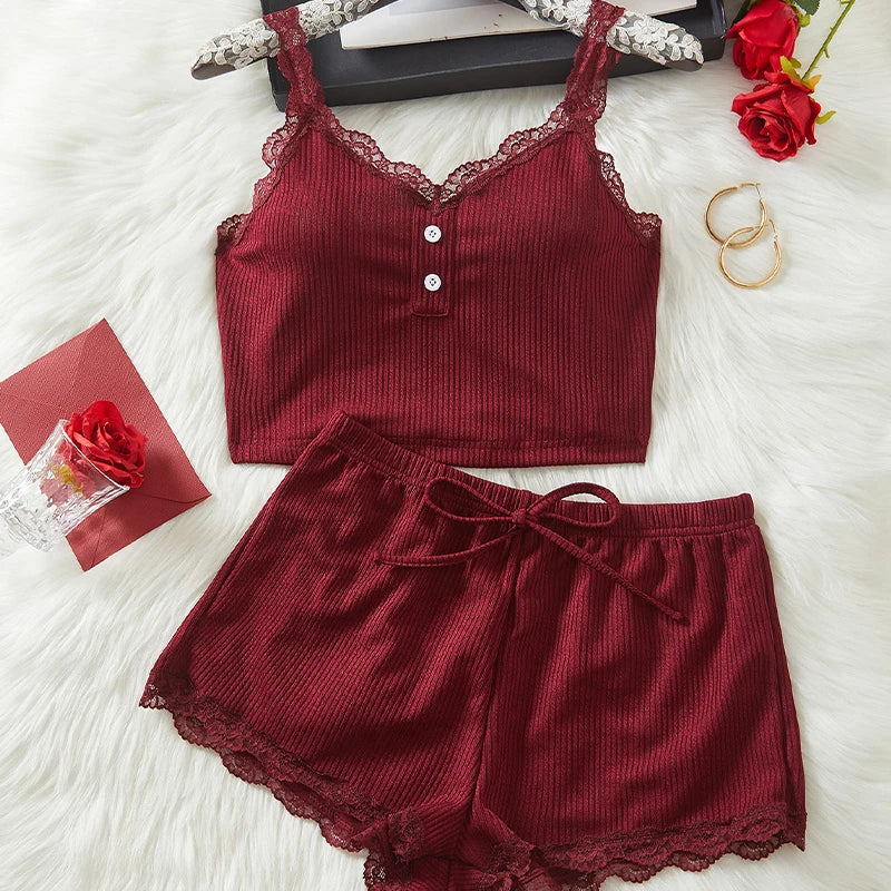 2026 Women Casual Sleeveless Tank Top Summer Casual Vest & Shorts Set Ribbed V Neck Slim Fit Two-piece Homewear Sexy Tops Women