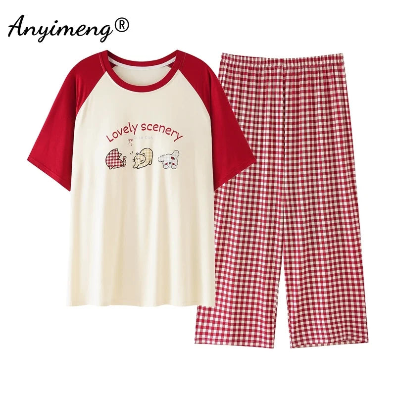Plus Size Women's Capri Pants Pajamas Sets Polka Dot | SAMAG
