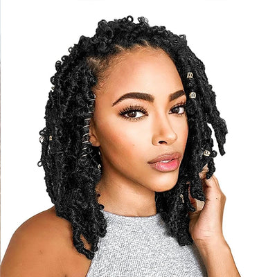 Short Butterfly Locs Crochet Hair Black Crochet Bob Hair 14”12” Light Weight Messy Distressed Butterfly Faux Locs Crochet Braids