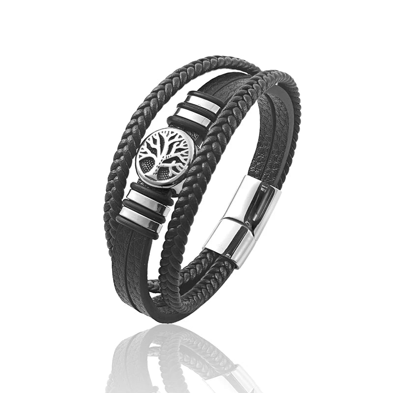 New Design Tree of Life Men's Leather Bracelet Stainless Steel Irregular Accessories Punk Bangles Charm - Visuel 6 | SAMAG