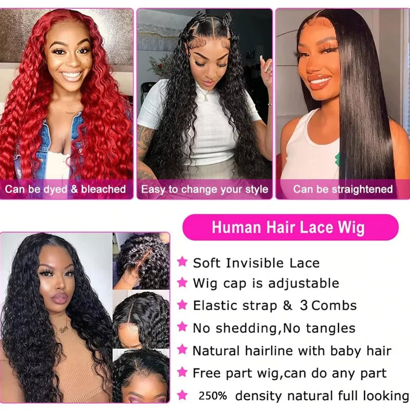 5*5 No Glue Deep Wave Human Hair Wigs Pre Plucked Brazilian Human Hair Lace Frontal Wig 13*6 Pre-Cut Wear and Go Lace Front Wig