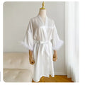 White Bride Wedding Robe with Feathers Women Satin | SAMAG