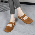 Free Shipping Women's Suede Mary Jane Mules,Casual Backless Flat Clogs,Comfortable Slip-on Slippers,Retro Minimalist Daily Shoes