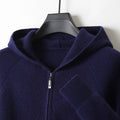 Men 100% Merino Wool Sweater Hooded Zipper Cardigan Autumn Winter Thickened Knit Large-size Jacket Long Sleeved Sportswear Coat