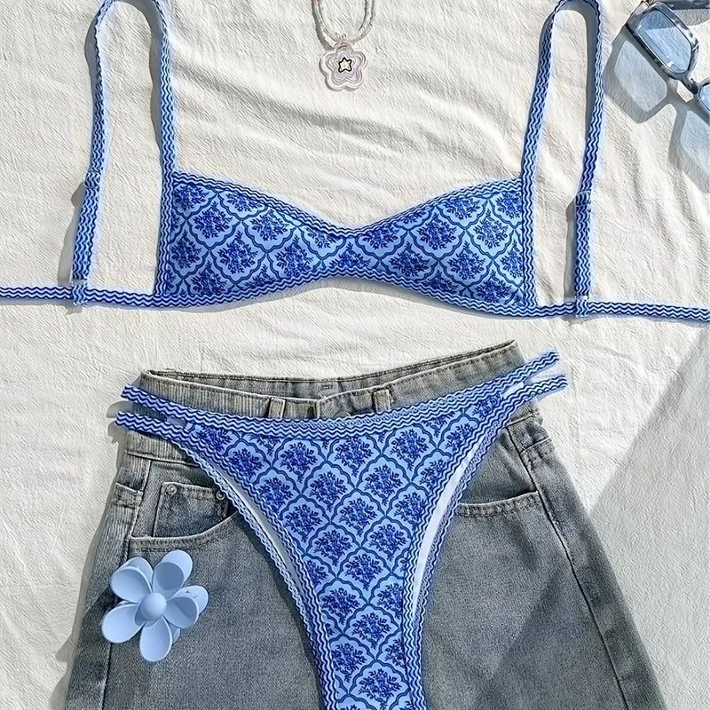 XS - XL Flowers Printed High Leg Cut Bikini Female | SAMAG