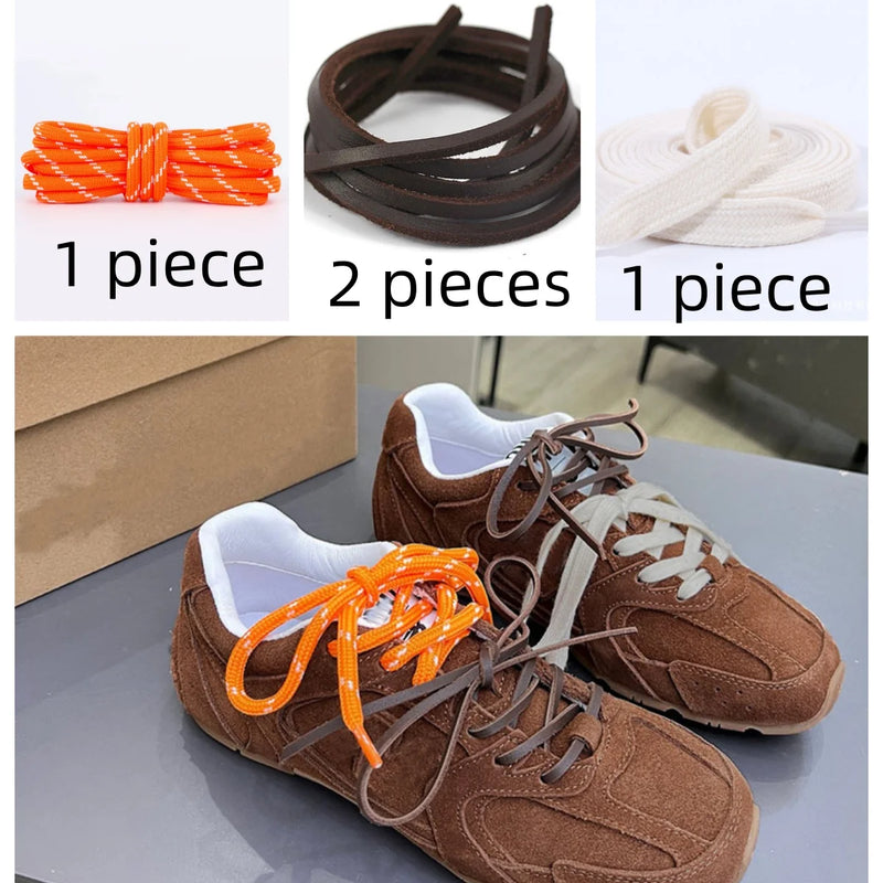 Length 100cm DIY Freedly Round Leather Colorful MIU Shoelaces Canvas Casual  Boots Shoe Laces Rope Shoestrings