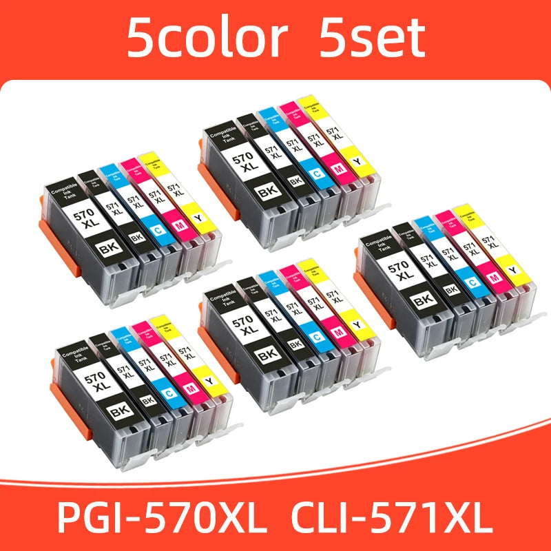 1SET 570 571 PGI-570 CLI-571 Ink Cartridge Compatible For Canon PIXMA MG5750  MG5751 MG5752 MG6850 TS6050  TS5050 TS5051 Printer