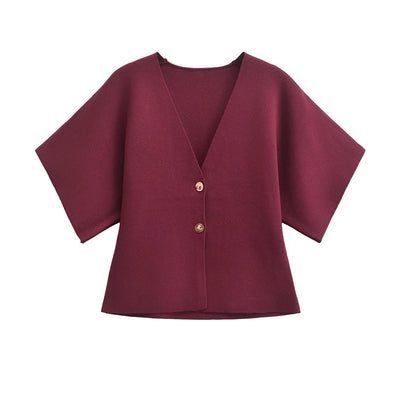 Elegant Short Sleeve Sweater Women Single - Breasted Female | SAMAG